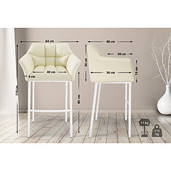 Decoshop26 Tabouret de bar chaise haute de comptoir couture carrées assise en PVC crème 4 pieds stables en métal blanc 10_0004729