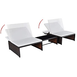 Avis Maison Chic Lot de 2 Chaises longues avec table | Bain de soleil Relax | Transat Résine tressée Marron -GKD12799