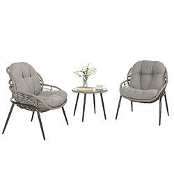 Avis Mendler Poly-Rattan Ensemble HWC-N33, Balcon Set Garniture de jardin Chaise Table d'appoint ~ gris, rembourrage gris foncé