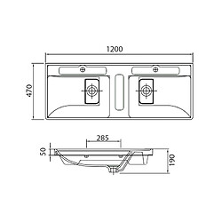 Karag Lavabo double suspendu QUATTRO rectangulaire 120x47x19 cm