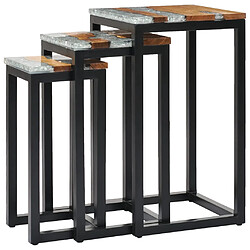 vidaXL Tables gigognes 3 pcs Bois de teck massif et polyrésine