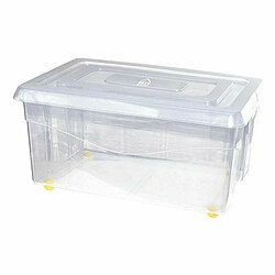 BigBuy Home Boîte de rangement avec roues Avec couvercle Transparent 45 L 59 x 39 x 29,5 cm