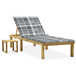 vidaXL Chaise longue de jardin avec table et coussin Pin imprégné 