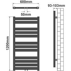 Helloshop26 Radiateur sèche-serviettes salle de bain montage mural 120 x 60 cm anthracite 01_0000031 