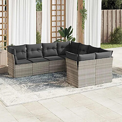 vidaXL Salon de jardin 8 pcs avec coussins gris clair résine tressée