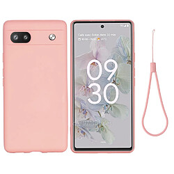 Coque en silicone antichoc, flexible avec lanière, rose pour votre Google Pixel 6a