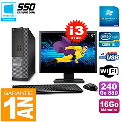 PC DELL 3020 SFF Ecran 19" Core I3-4130 RAM 16Go Disque 240 Go SSD Wifi W7 - Occasion