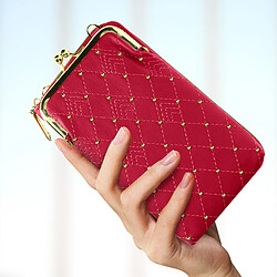 Avizar Pochette Bandoulière Smartphone Studs dorés et Surpiqure design losange Rose pas cher