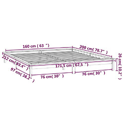 vidaXL Cadre de lit à LED sans matelas 160x200 cm bois massif pas cher