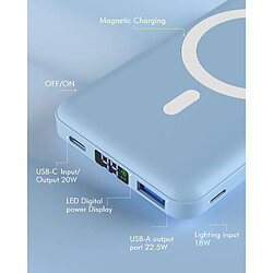 SANAG Batterie Externe 10000Mah, Power Bank Chargeur Sans Fil Batterie Portable Mag-Safe Affichage Led Magnétique Pd 22.5W Charge Rapide Usb-C Pour Iphone 16/15/14/13/12 Pro - Bleu Bébé pas cher