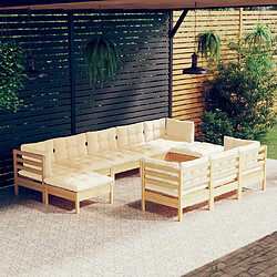 Maison Chic Salon de jardin 10 pcs + coussins - Mobilier/Meubles de jardin - Table et chaises d'extérieur crème Bois de pin solide -MN60743