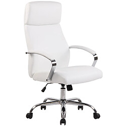 Decoshop26 Fauteuil de bureau avec mécanisme d'inclinaison accoudoirs pivotant en PVC blanc et métal chromé 10_0002495