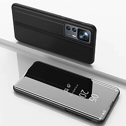 Htdmobiles Housse pour Xiaomi 12T / 12T Pro 5G - etui portefeuille miroir clear view + verre trempe - NOIR