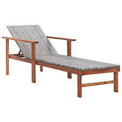 Maison Chic Chaise longue | Transat Bain de soleil et coussin Résine tressée et bois d'acacia Gris -GKD65359