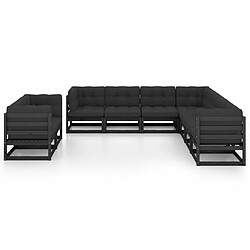 Maison Chic Salon de jardin 9 pcs + coussins - Mobilier/Meubles de jardin - Table et chaises d'extérieur Noir Bois de pin massif -MN88863