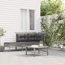 vidaXL Salon de jardin 3 pcs avec coussins Gris Résine tressée