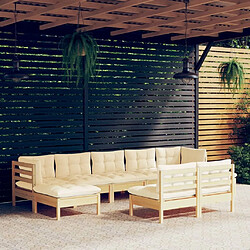 Maison Chic Salon de jardin 9 pcs + coussins - Mobilier/Meubles de jardin - Table et chaises d'extérieur crème Bois de pin -MN80980