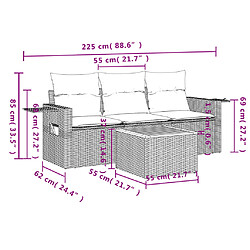 vidaXL Salon de jardin 4 pcs avec coussins gris résine tressée pas cher