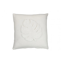 Dansmamaison Coussin Feuilles Carre Polyester Blanc