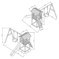 AXI Beach Tower Aire de Jeux avec Toboggan en VERT, Balançoire Nid d'oiseau VERT & Bac à Sable | Grande Maison Enfant extérieur en Gris & BLANC | Cabane de Jeu en Bois FSC pas cher