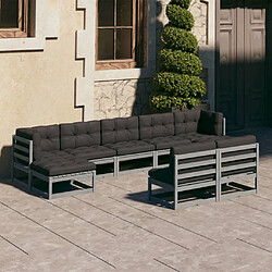 vidaXL Salon de jardin 9 pcs avec coussins Gris Bois de pin massif