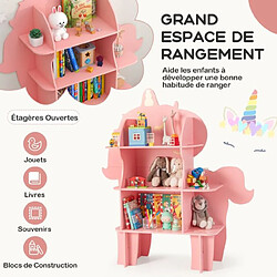 Helloshop26 Étagère à livres à 3 niveaux en forme unicorne avec étagères ouvertes bibliothèque avec dispositif anti-basculement pour 3-12 ans rose 20_0009739