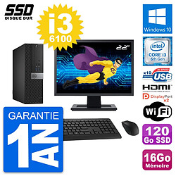 PC Dell 5040 SFF Ecran 22" Intel i3-6100 RAM 16Go SSD 120Go HDMI Windows 10 Wifi - Occasion