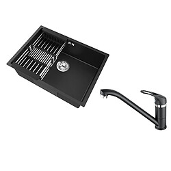 Auralum Max Évier Cuisine 1 Bac 60*44*20CM,inox,à Encastrer/sous-plan avec Panier Drainage,Noir+Robinet Cuisine,Orientable 360°,Eau Chaude/Froide