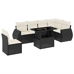 vidaXL Salon de jardin 7 pcs avec coussins noir résine tressée