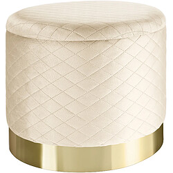 Tectake Pouf coffre de rangement aspect velours COCO matelassé - crème