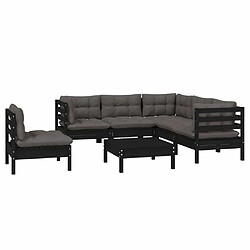 Avis Maison Chic Salon de jardin 6 pcs + coussins - Mobilier/Meubles de jardin - Table et chaises d'extérieur Noir Bois de pin -MN37510