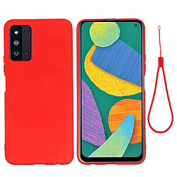 Coque en silicone, antichoc, découpe précise couleur unie avec sangle rouge pour votre Samsung Galaxy F52 5G