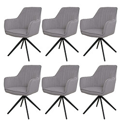 Decoshop26 Lot de 6 chaises de salle à manger avec accoudoirs siège rotatifs en tissu gris clair avec coutures décoratives 04_0007745