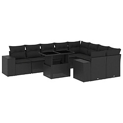 vidaXL Salon de jardin 10 pcs avec coussins noir résine tressée