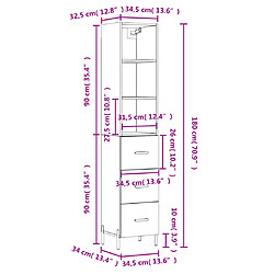 vidaXL Buffet haut Chêne fumé 34,5x34x180 cm Bois d'ingénierie pas cher