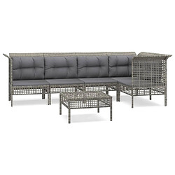 vidaXL Salon de jardin 6 pcs avec coussins Gris Résine tressée