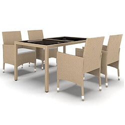 Maison Chic Mobilier à dîner 5 pcs de jardin - Ensemble table et chaises d'extérieur - Salon/Mobilier de jardin classique Résine tressée verre trempé Beige -MN27542