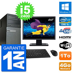 PC Tour Dell 390 MT Ecran 22" i5-2400 RAM 4Go Disque 1To HDMI Windows 10 Wifi - Occasion