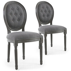 Paris Prix Lot de 2 Chaises Médaillon Quing Capitonné Tissu Gris