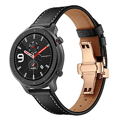 Bracelet en cuir véritable 22mm boucle papillon or rose/noir pour votre Huami Amazfit GTR 47mm