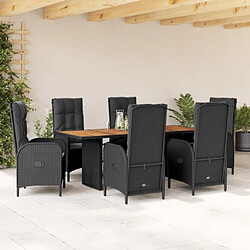 Maison Chic Ensemble à manger d'extérieur 7 pcs avec coussins,Salon de jardin,Mobilier de jardin Noir Résine tressée -GKD760452