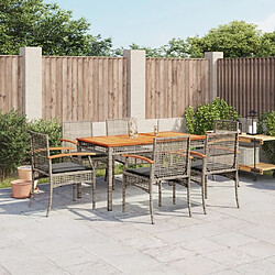 Maison Chic Ensemble à manger d'extérieur 7 pcs avec coussins,Salon de jardin,Mobilier de jardin gris rotin -GKD330649