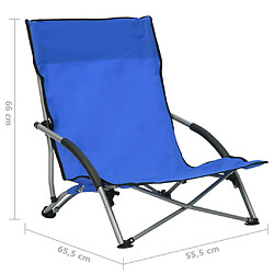 vidaXL Chaises de plage pliables lot de 2 Bleu Tissu pas cher