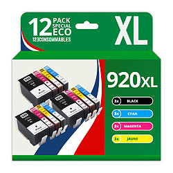 123CONSOMMABLES - 920XL - Pack de 12 Cartouches d'encre Compatible avec HP 920 XL - pour HP OfficeJet 6500A 6500 7500 6000 7500A 7000