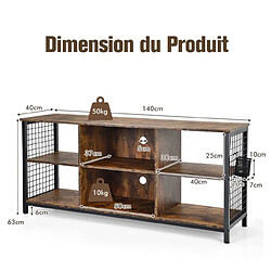 Avis Helloshop26 Meuble tv industriel pour téléviseurs jusqu'à 65 table console multimédia à 3 niveaux panier de rangement 2 trous de gestion des câbles meuble tv en bois café 20_0008885