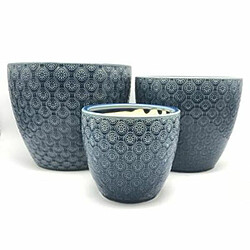 Lot de 3 Cache-Pots Céramique Fleur 30cm Bleu