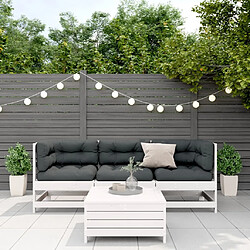 Avis Maison Chic Ensemble de 4 Tables et chaises d'extérieur avec coussins,Salon de jardin blanc bois de pin massif -GKD943208