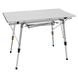 ML-Design Table de Camping Pliante Argent, 90x51,5 cm, Aluminium, Hauteur Réglable 46-66,5 cm, Plateau de Table Enroulable Jardin/Balcon, Table de Voyage Multifonctions, Charge 30kg, Sac de Transport