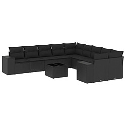 Maison Chic Salon de jardin 11 pcs avec coussins | Ensemble de Table et chaises | Mobilier d'Extérieur noir résine tressée -GKD22471