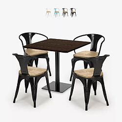 Ahd Amazing Home Design ensemble table horeca 90x90cm bar restaurant et 4 chaises style dunmore - Noir